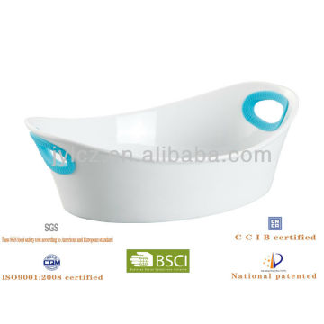 oval baker with silicone handles, ceramic baker